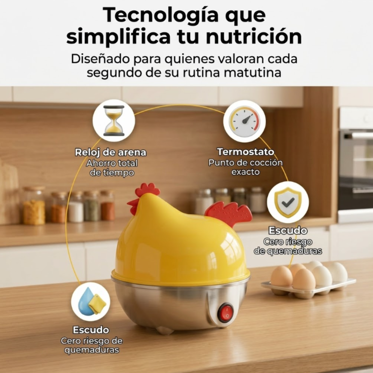La Gallinita Hervidora – Hervidor Eléctrico de Huevos con Apagado Automático
