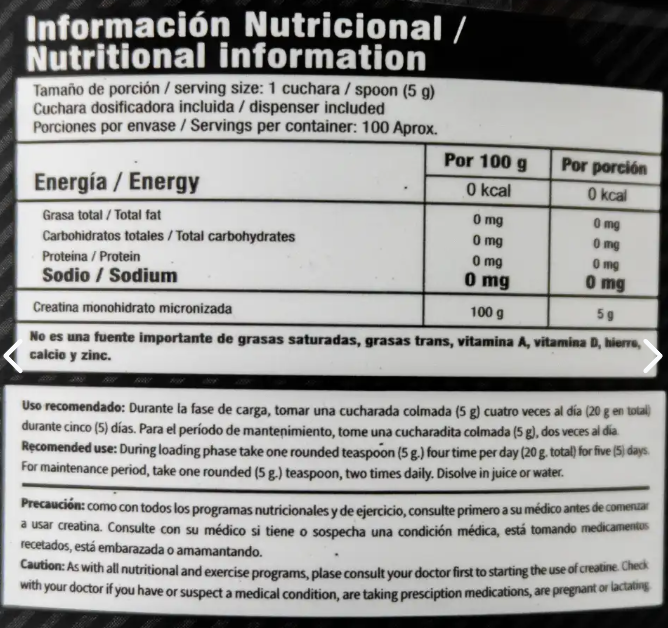 Creatina Ultra Pure Iron Nutrition 500g – 100 Servicios para Más Fuerza y Músculo