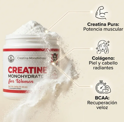 Creatina Monohidratada con Colágeno + BCAA | Para mujeres