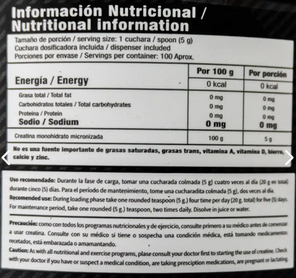 Creatina Ultra Pure Iron Nutrition 500g – 100 Servicios para Más Fuerza y Músculo