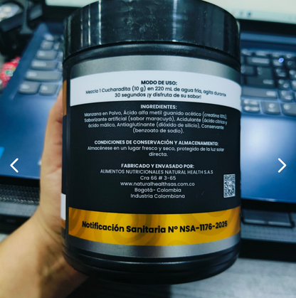 Creatina Maracuyá Natural Health 400g x2 – Sabor Tropical con Registro INVIMA