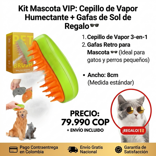 Kit Mascota VIP: Cepillo de Vapor Humectante + Gafas de Sol de Regalo 🕶️